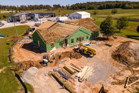 Aerial views of the building construction at the UK Research and Education Center at Princeton.